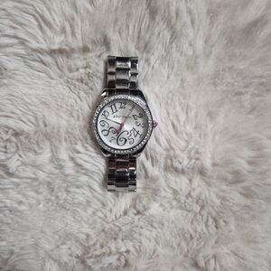 Betsey Johnson Watch Silver Tone Pink Heart Hand Streetwear Twee Girly Cute Y2K